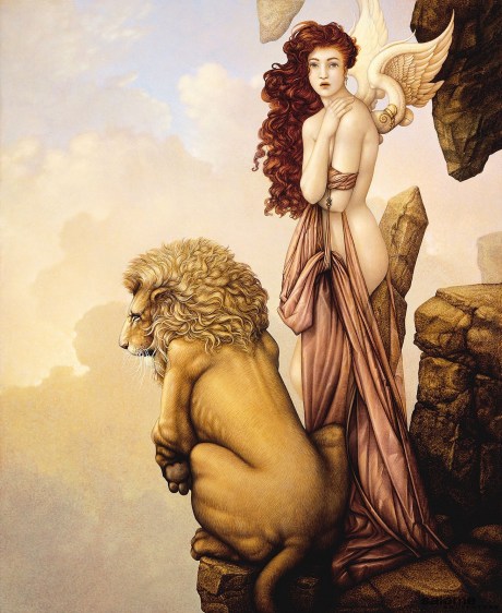 The Last Lion German Etching Giclee on Canvas Michael Parkes